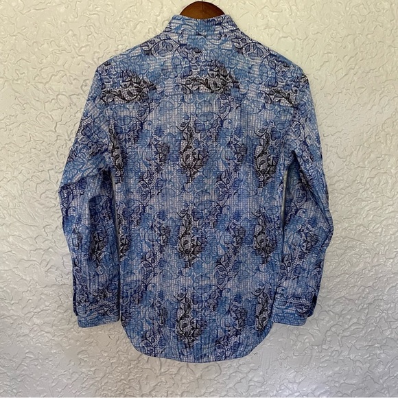 Visconti Black Men’s Button Down Shirt Size Small Blue Pattern Long Sleeve - Picture 4 of 7